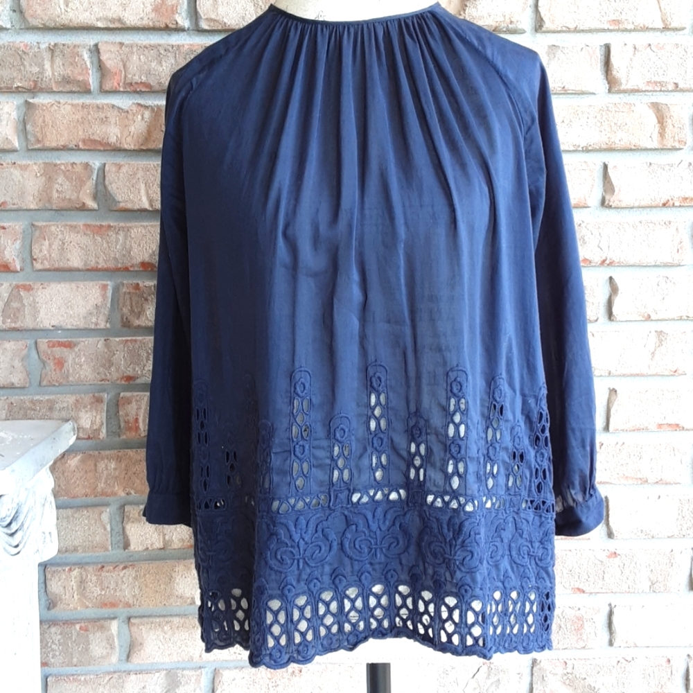 Madewell long sleeve blouse with eyelet detail.